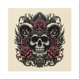 metal skull design Posters and Art